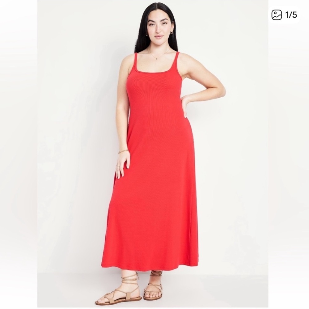 Old Navy Red Natural Fiber Ribbed Maxi Dress Size XL - Picture 1 of 6